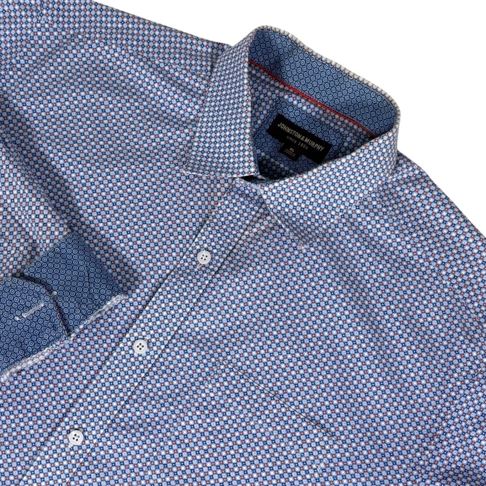 Johnston & Murphy Men's XL Blue Geometric Micro Print Cotton Button Down Shirt